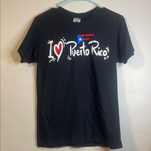 I Love Puerto Rico Black Tee Size Small #108